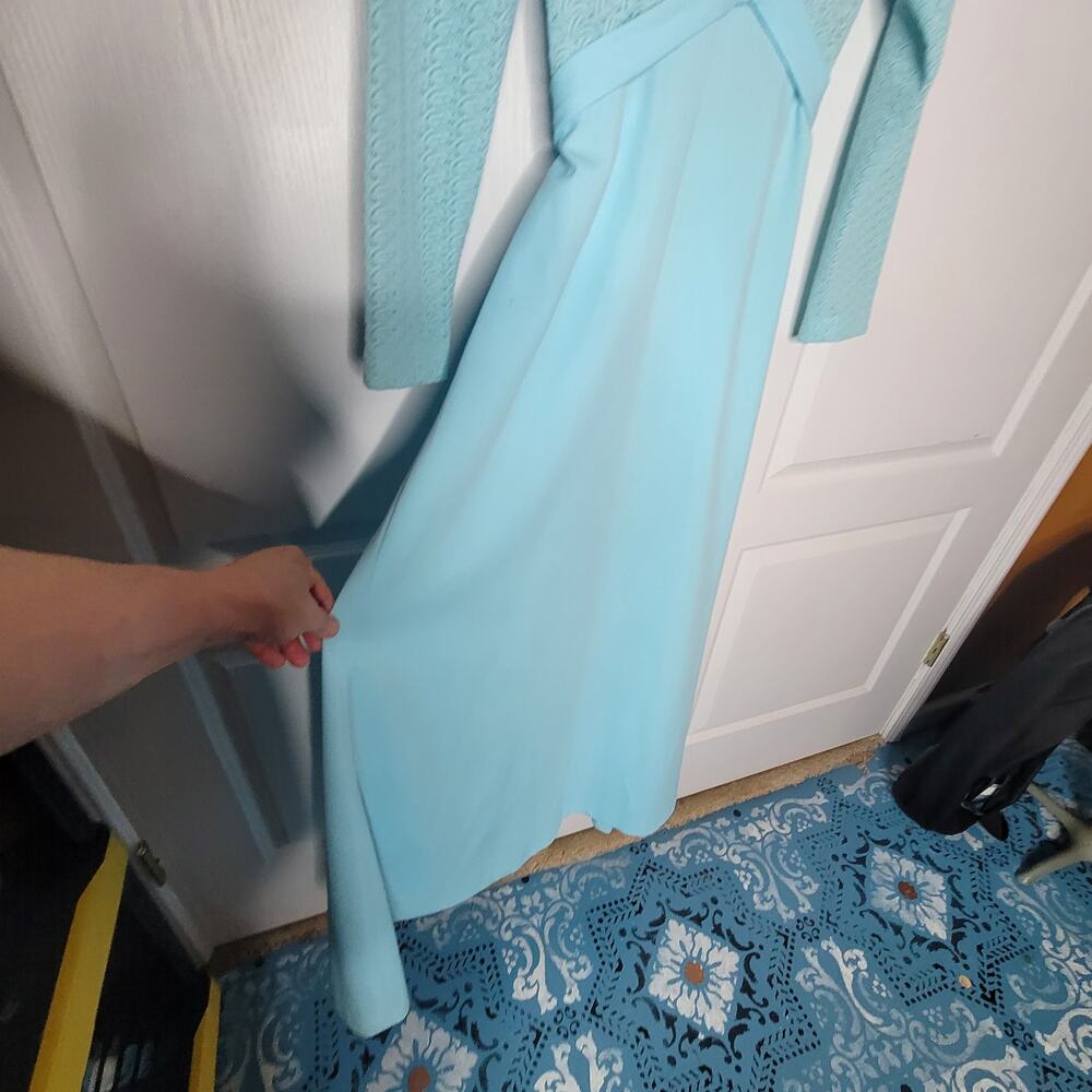 Vintage 70s Sears Blue Lace VNeck Maxi Dress Long Sleeve Mod Medium / Large Belt - Picture 9 of 9